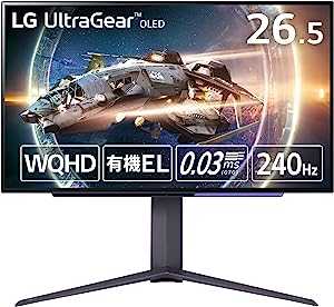 LG ゲーミングモニター UltraGear 27GR95QE-B 26.5インチ 有機EL WQHD(2560×1440)@240Hz / アンチグレア / 応答速度0.03ms(GTG) / DCI-P3 98.5% / G-SYNC Compatible、Freesync Premium/HDMI×2,DP/2年安心・無輝点保証