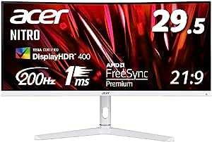 Acer ゲーミングモニター Nitro XZ306CXwmiiiphx 29.5インチ VA 非光沢 湾曲1500R UWFHD ウルトラワイド 1ms(VRB)200Hz(HDMI 180Hz) AMD FreeSync Premium スピーカー搭載 VESA DisplayHDR 400 広い視野角178° VESAマウント対応 高さ調整 ピボット スイベル チルト