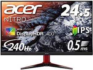 Acer ゲーミングモニター Nitro VG252QXbmiipx 24.5インチ IPS 非光沢 フルHD 0.5ms (GTG, Min.)240Hz HDMI G-SYNC Compatible VESA DisplayHDR™ 400 スピーカー内蔵 VESAマウント対応 チルト フリッカーレス ブルーライト軽減