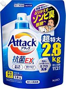 【Amazon.co.jp限定】【大容量】デカラクサイズ アタック抗菌EX 洗濯洗剤 液体 洗ってもぶりかえすゾンビ臭断絶へ! つめかえ用 2800ｇ