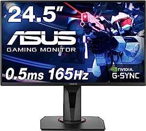 ASUSゲーミングモニター 24.5インチ FHD 1080p VG258QR 0.5ms 165Hz スリムベゼル G-SYNC Compatible FreeSync HDMI DP DVI高さ調整 縦回転 3年保証