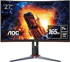 AOC ゲーミング液晶モニター C27G2X/11 (27インチ/フルHD/VA/曲面/HDMI/DisplayPort/165Hz/応答速度1ms/HDRエフェクトモード/FreeSync Premium/フリッカーフリー/ローブルーモード)